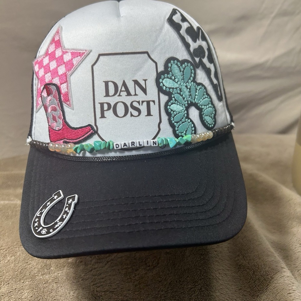 Embellished Cowgirl Trucker Hat Snapback Darlin Beaded Horseshoe Patches